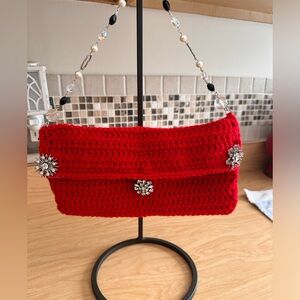 Hand crafted red crochet purse